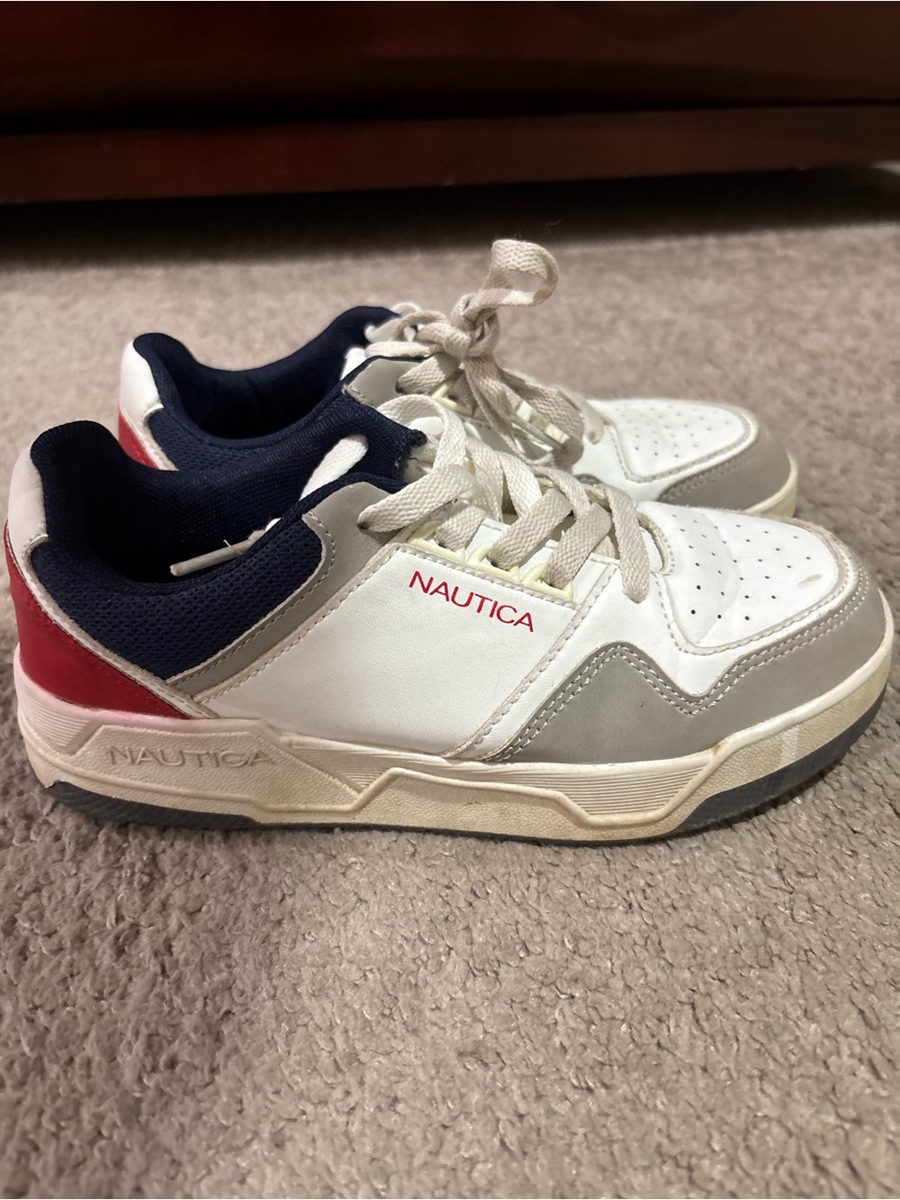 Nautica Kids White Navy Gray Red Low-Top Lace Sneakers